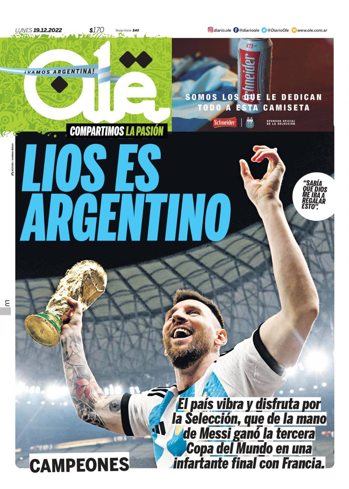 ¡No lo bajan de “Dios”! Portadas mundiales inmortalizan a Messi como “el mejor de todos los tiempos” tras conquistar Qatar