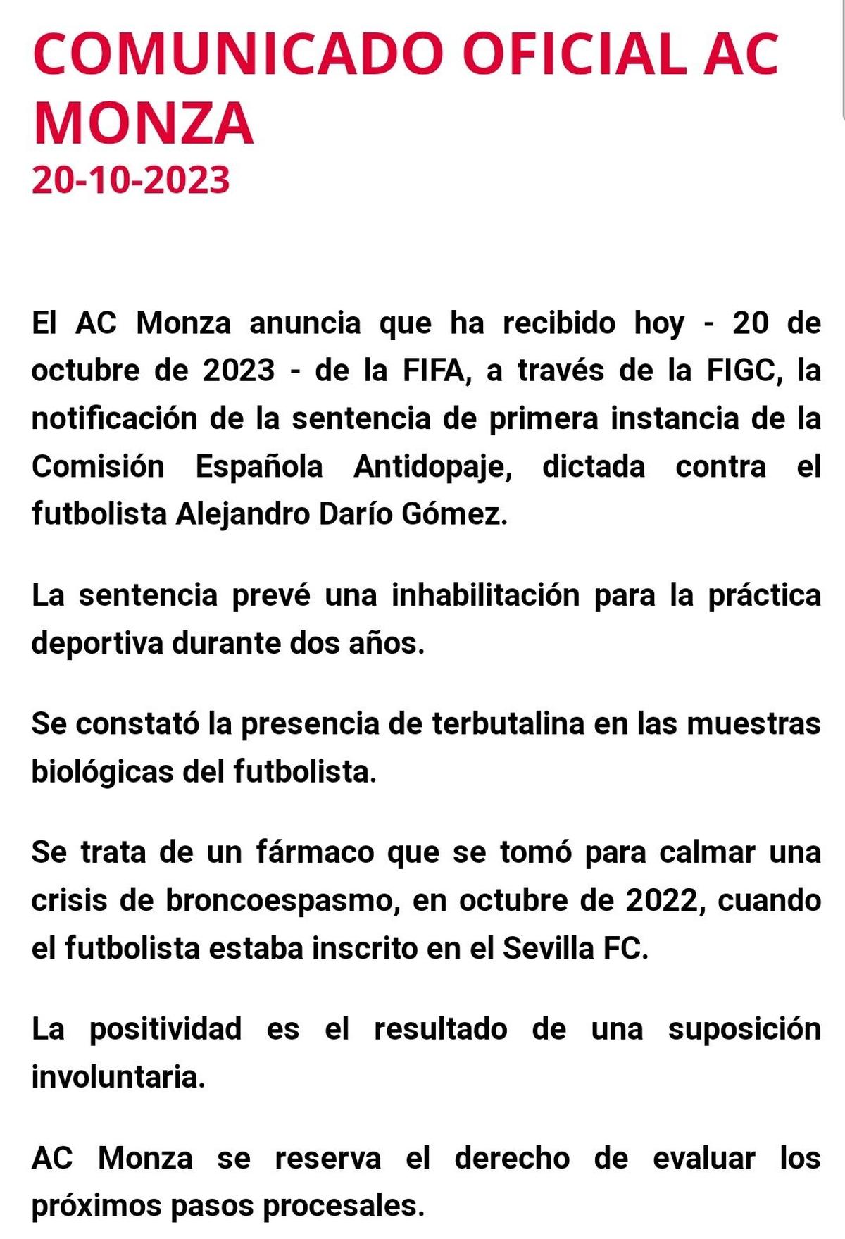 El Papu Gómez al borde del retiro: Monza revela la sustancia encontrada en el control antidopaje y el fuerte castigo