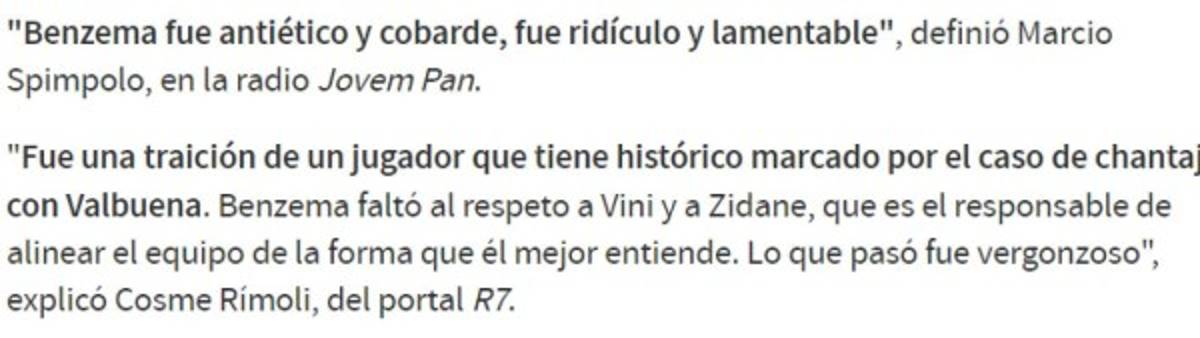 'Benzema fue antiético, cobarde y ridículo': La prensa de Brasil e internacional sobre el ataque a Vinicius   