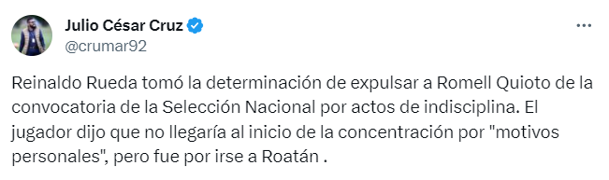 Quioto fue dado de baja en la convocatoria de Honduras y esto dicen los periodistas: “Rueda no anda chineando a nadie”