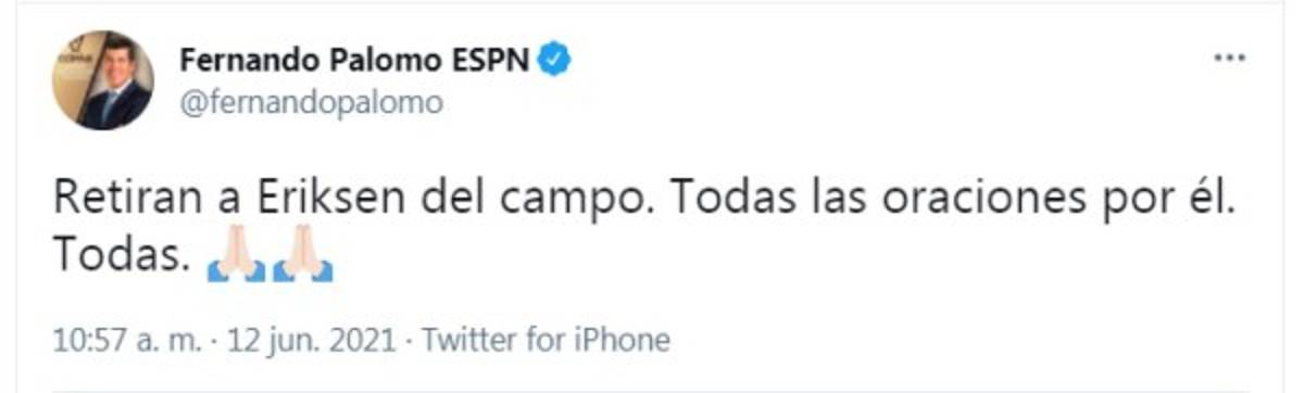 Los mensajes luego de que Eriksen cayera fulminado en pleno partido de la Euro: ¡No, por Dios!