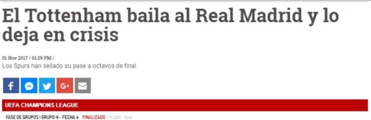¡CRISIS! Así reacciona la prensa mundial tras la dura derrota del Real Madrid ante el Tottenham