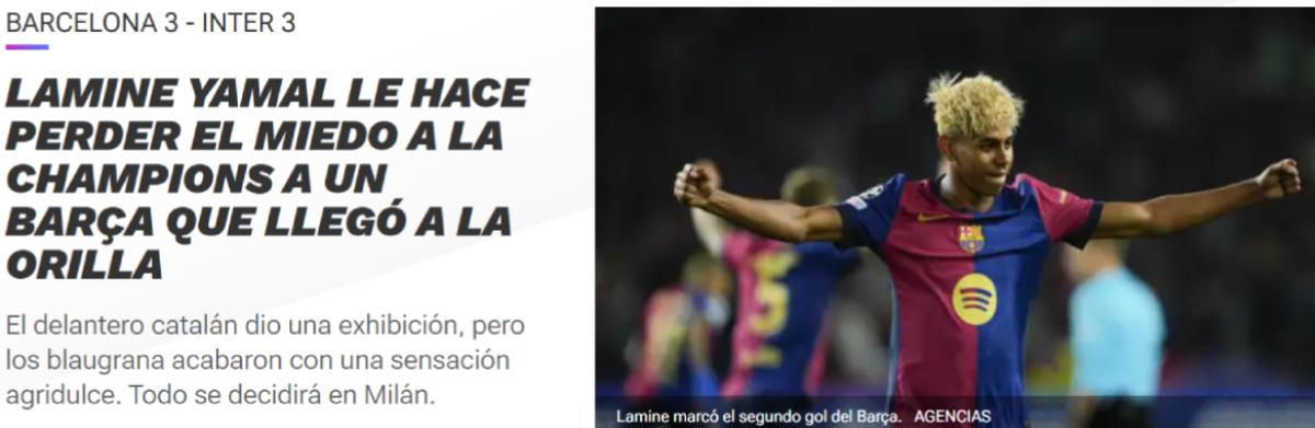 Resultado injusto, Homenaje al fútbol: así reaccionó la prensa tras el empate entre Barcelona ante Inter en Champions