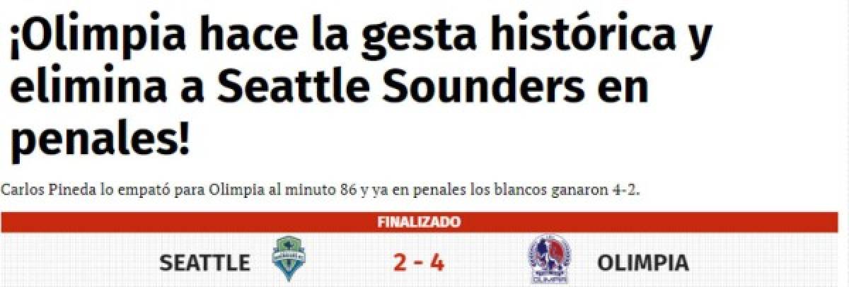 Prensa internacional destaca a Olimpia tras echar al Seattle de la Champions de Concacaf