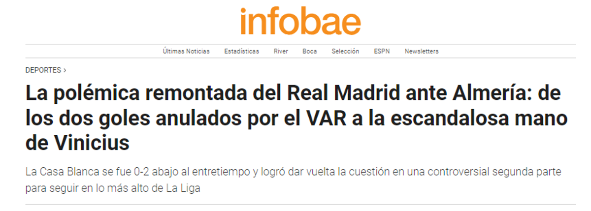La feroz publicación del Almería y así reacciona la prensa al “robo” del Real Madrid en el Bernabéu