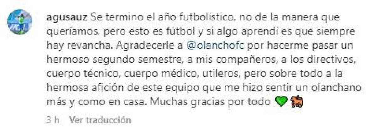 Agustín Auzmendi se despidió a través de su cuenta personal de Instagram.