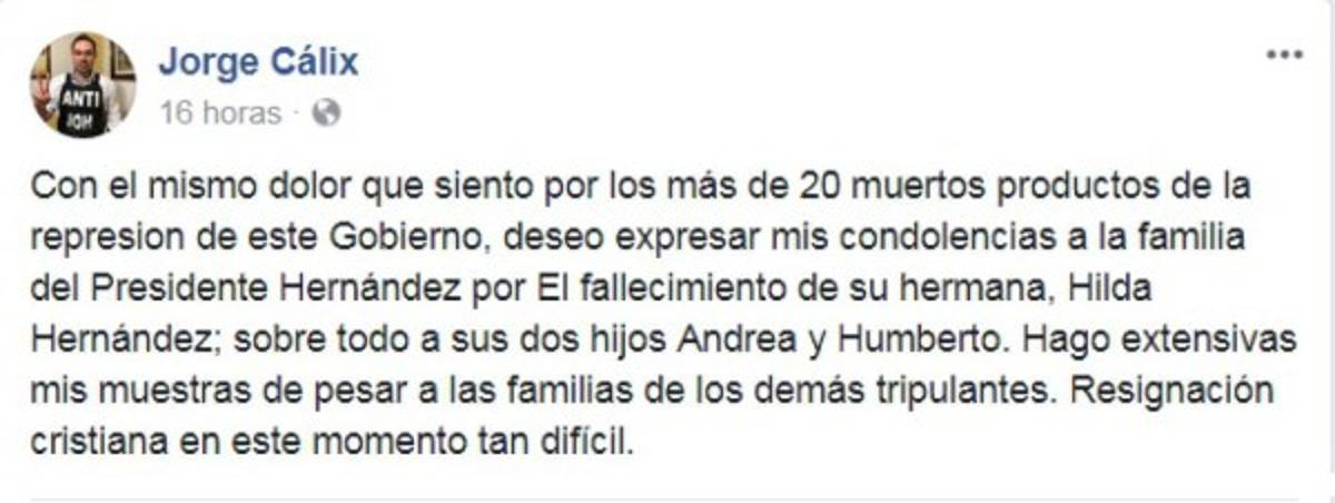 Los personajes que se solidarizan con JOH por la muerte de Hilda Hernández