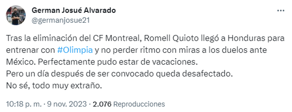 Quioto fue dado de baja en la convocatoria de Honduras y esto dicen los periodistas: “Rueda no anda chineando a nadie”