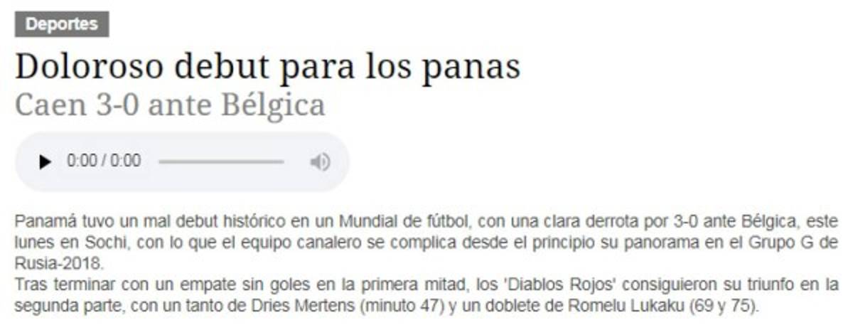 ''Es una de las peores del Mundial'', así reacciona la prensa tras el debut de Panamá en Rusia 2018