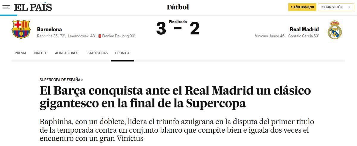 Papá es papá, Mbappé es mal perdedor: reacción de la prensa luego de que Barcelona le gane a Real Madrid la Supercopa