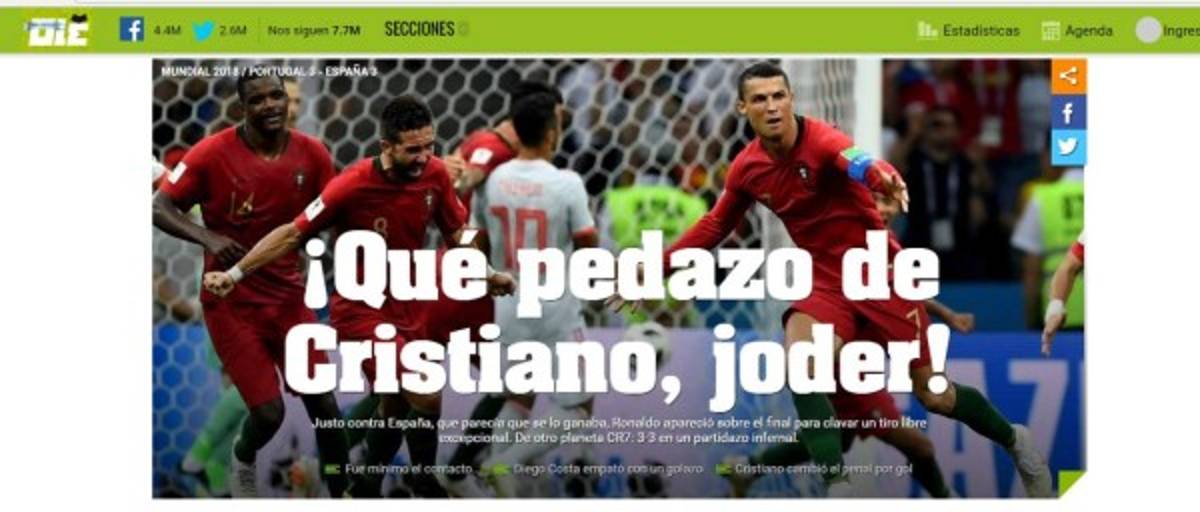 Prensa mundial se rinde a Cristiano Ronaldo tras maravilloso debut en Rusia 2018