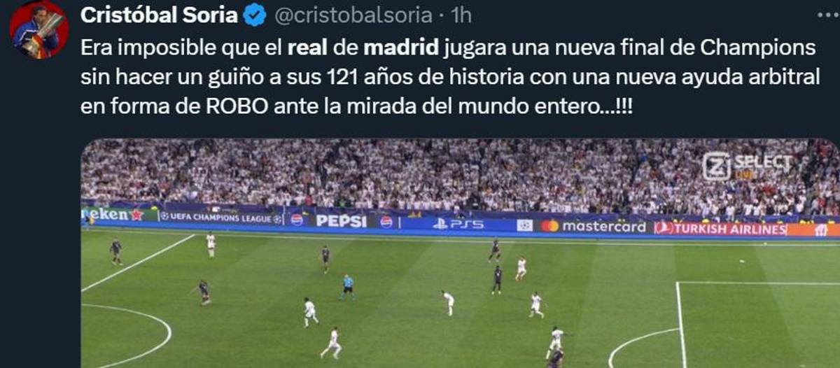 “Robo” “¿por qué soy Barcelona?”: Cristóbal Soria y la prensa internacional estalla tras el triunfo del Real Madrid vs Bayern