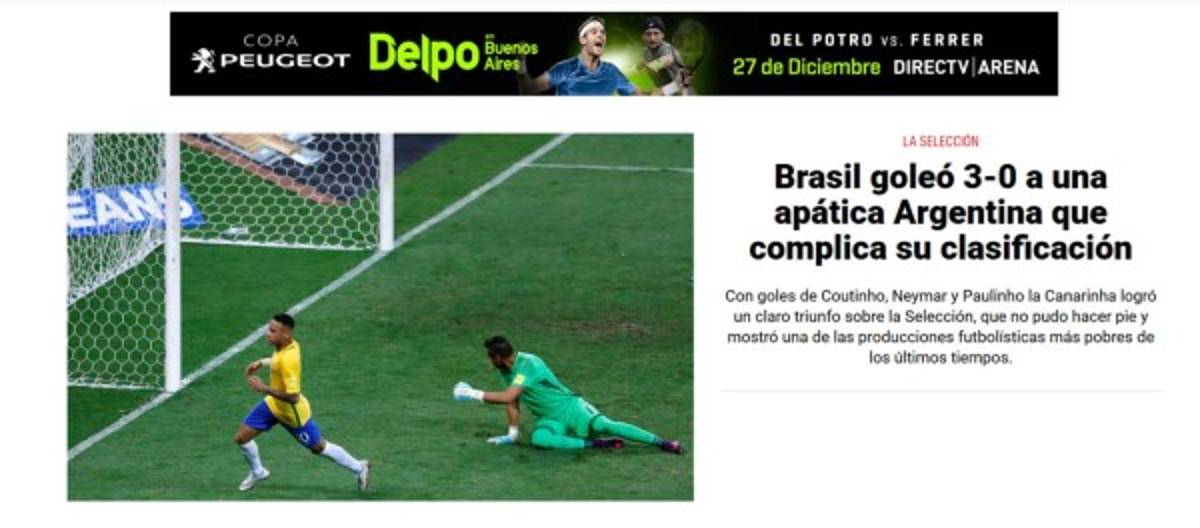 'Catástrofe, humillación', así reacciona la prensa tras goleada de Brasil a Argentina