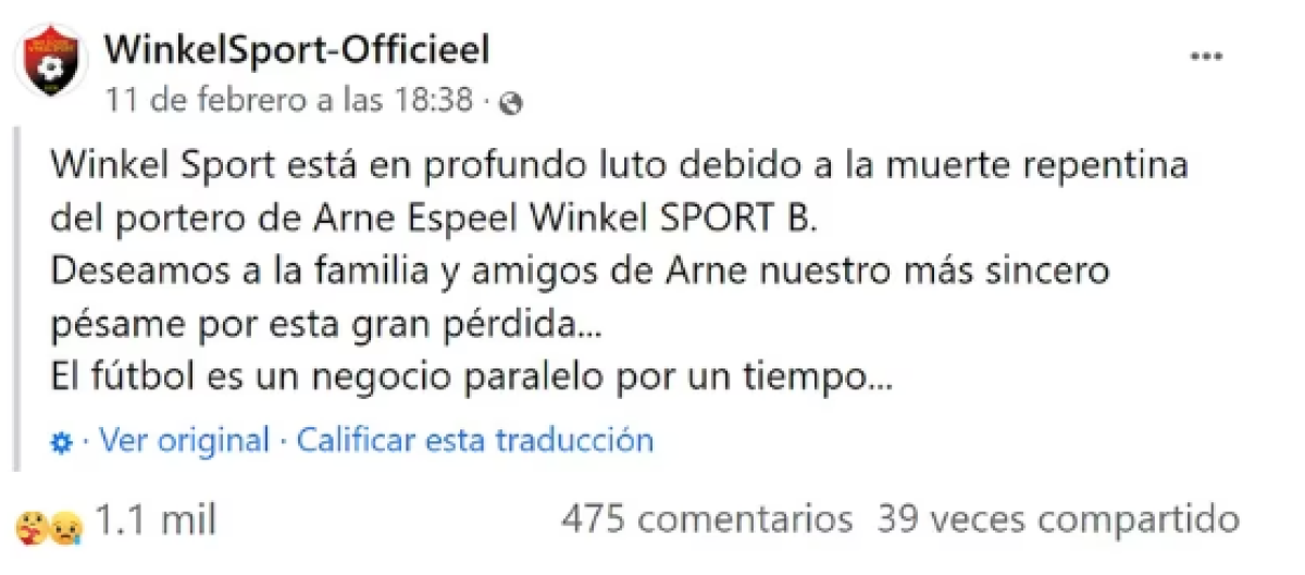 Lamentable y trágico: Portero fallece en pleno partido después de tapar un penal en Bélgica