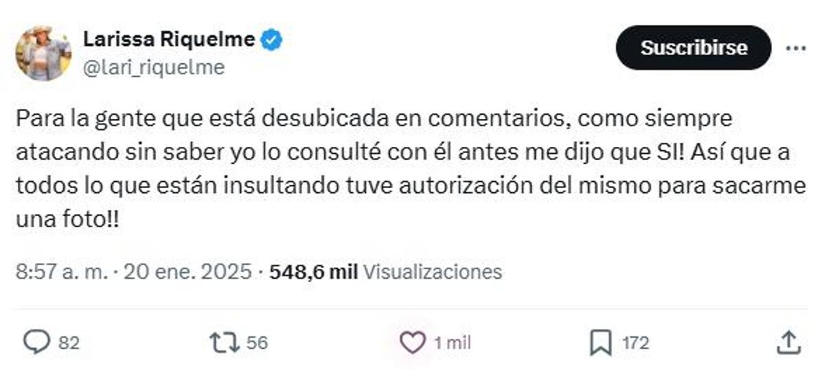 Larissa Riquelme aclaró la polémica foto con un famoso exdelantero: “Para la gente que está desubicada...”