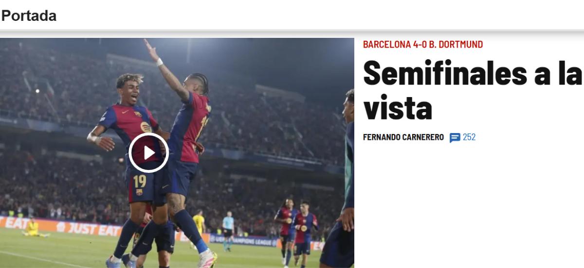 Serie liquidada, semifinales a la vista: así reaccionó la prensa tras la goleada del Barcelona al Dortmund en Champions
