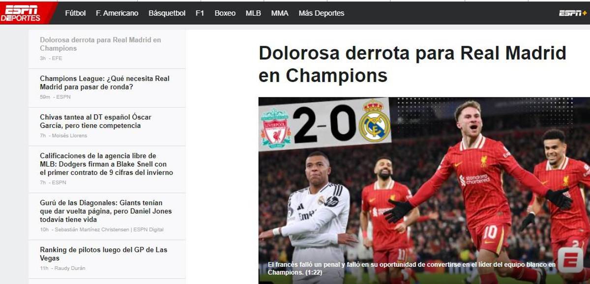 Lo que dice la prensa tras la dura derrota del Real Madrid ante el Liverpool en Champions y no perdonan a Mbappé