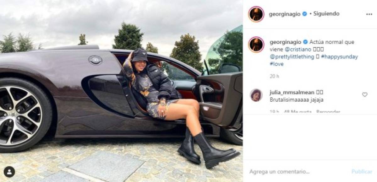 Georgina Rodríguez posó en el lujoso Bugatti de Cristiano Ronaldo y le hizo una divertida broma