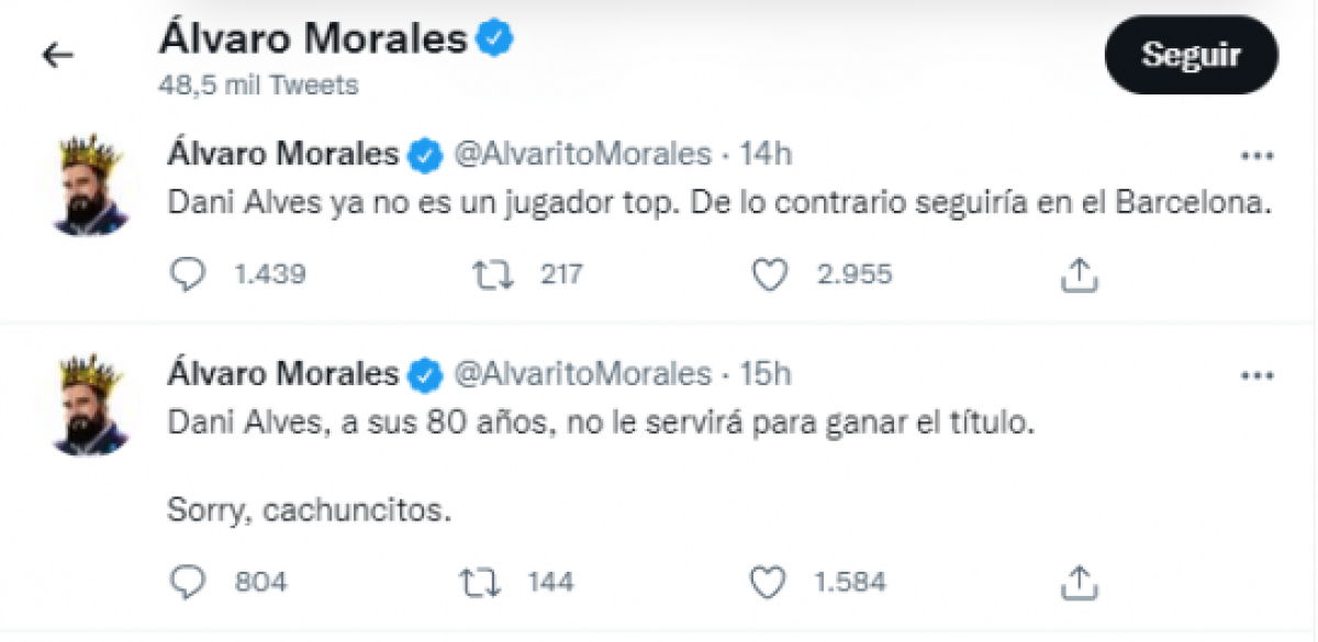 Los contundentes mensajes de Álvaro Morales sobre el fichaje del brasileño Dani Alves por los Pumas.