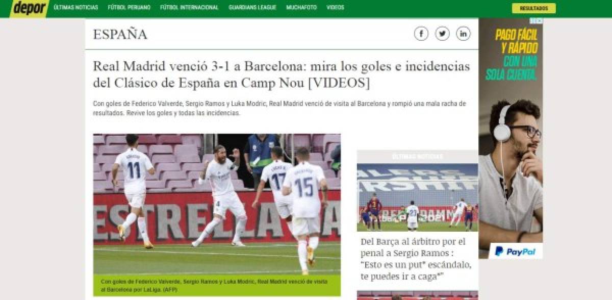 'Inquietante sospecha y vuelve siempre', la prensa mundial sobre el 'asalto' del Real Madrid al Barcelona