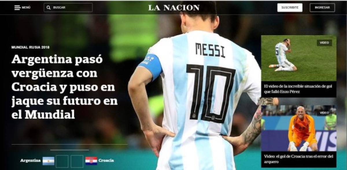 Prensa mundial cataloga de 'ridículo' derrota de Argentina ante Croacia