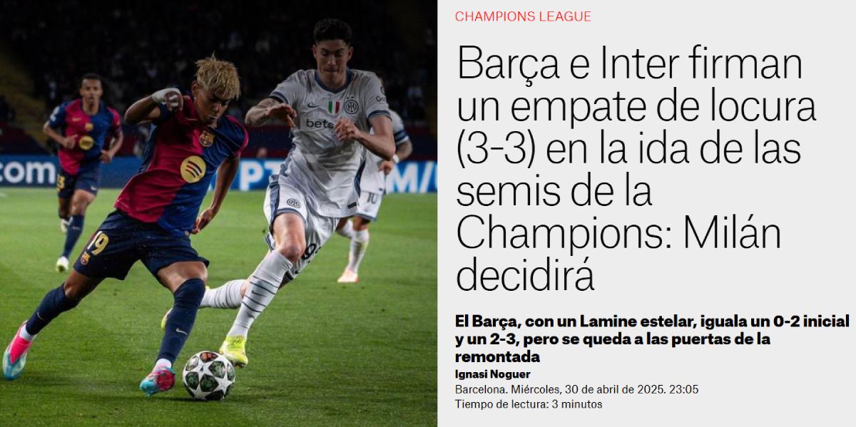 Resultado injusto, Homenaje al fútbol: así reaccionó la prensa tras el empate entre Barcelona ante Inter en Champions
