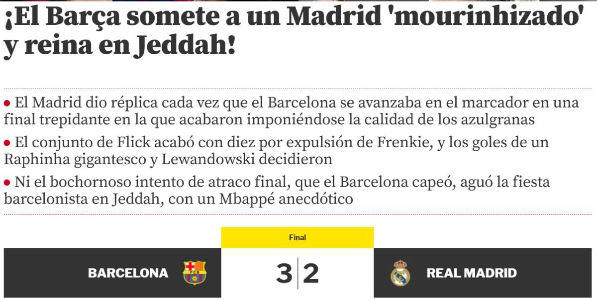 Papá es papá, Mbappé es mal perdedor: reacción de la prensa luego de que Barcelona le gane a Real Madrid la Supercopa
