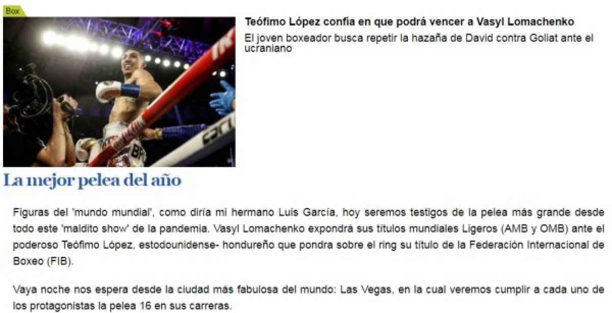 Tildan de 'indio' a Teófimo: Lo que dicen los medios internacionales sobre la pelea Lomachenko-López