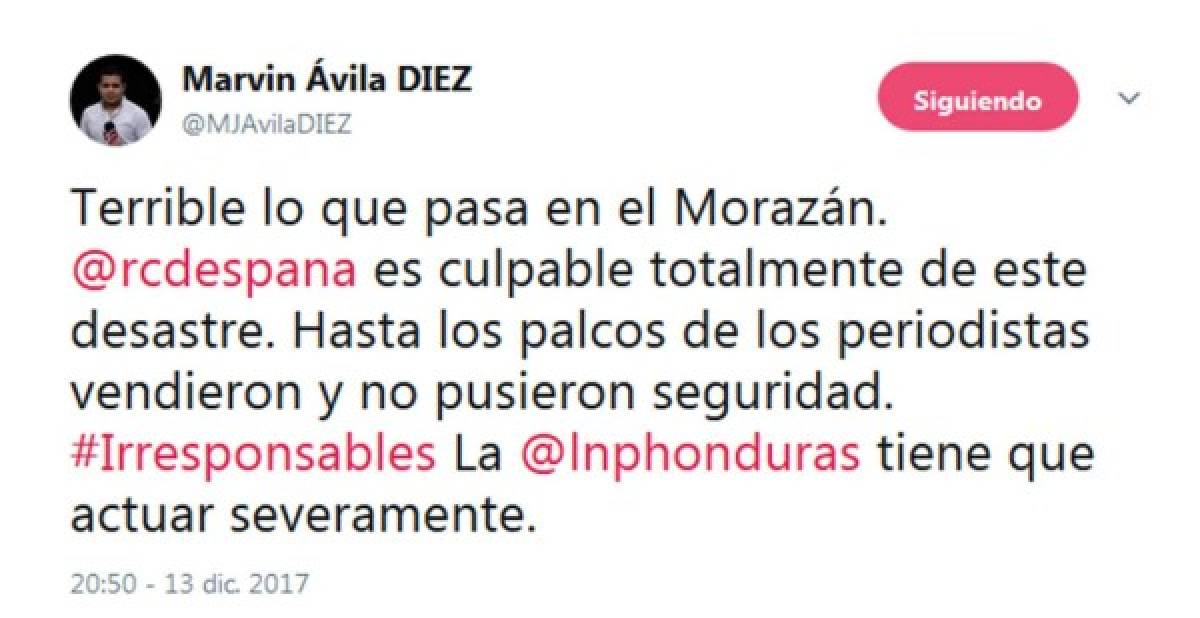 Periodistas y gente del deporte, lanzan duras críticas tras el suceso del Morazán