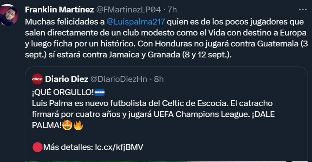 “Luis Palma entre los más caros”, “Jugará Champions League”: La reacción de la prensa al fichaje del hondureño con el Celtic de Escocia