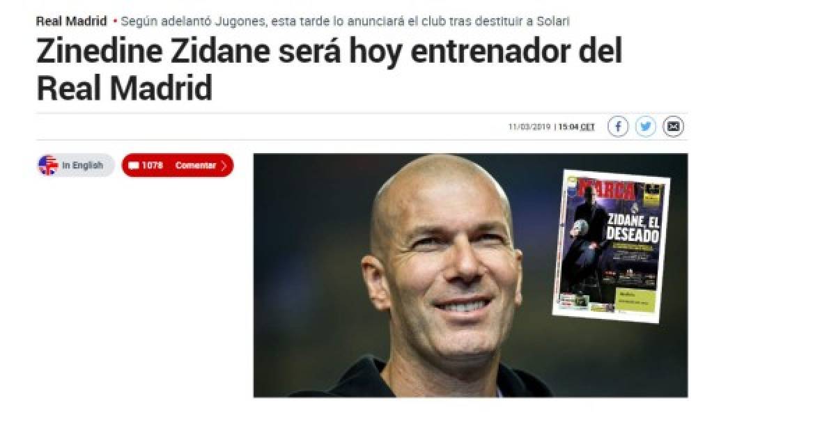 La prensa mundial resalta en sus portadas el regreso de Zidane al Real Madrid