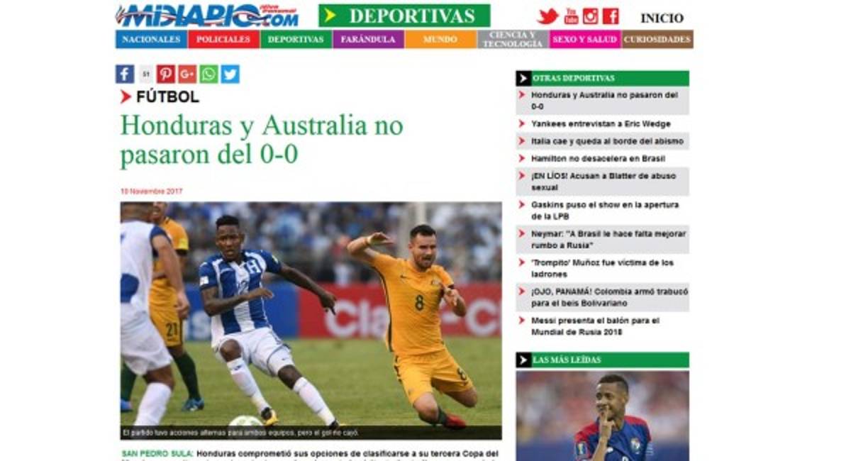 Prensa internacional habla de 'tumba' y 'campo horrendo' sobre el Honduras-Australia