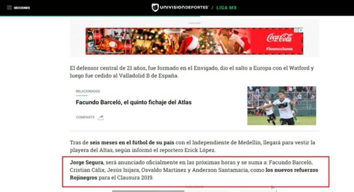 Lo que dicen los medios mexicanos de Cristian Cálix al ser fichado por Atlas