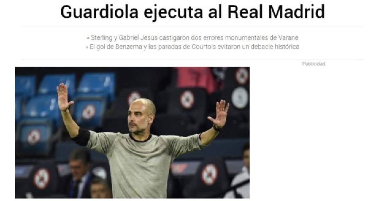 'Pep Guardiola ejecuta al Real Madrid', así titula la prensa mundial la eliminación de los blancos