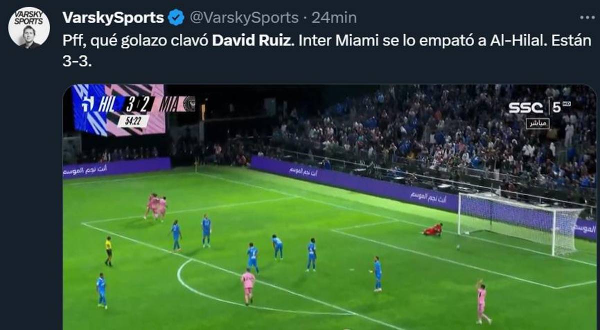 “Lo celebró con Messi”: Prensa internacional se rinde tras el golazo de David Ruiz con Inter Miami ante Al Hilal