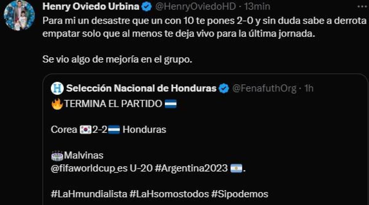 ”Honduras fue más que Corea del Sur”, “La H ha dejado buena imagen”: Prensa hondureña tras empate de la Bicolor en el Mundial Sub-20