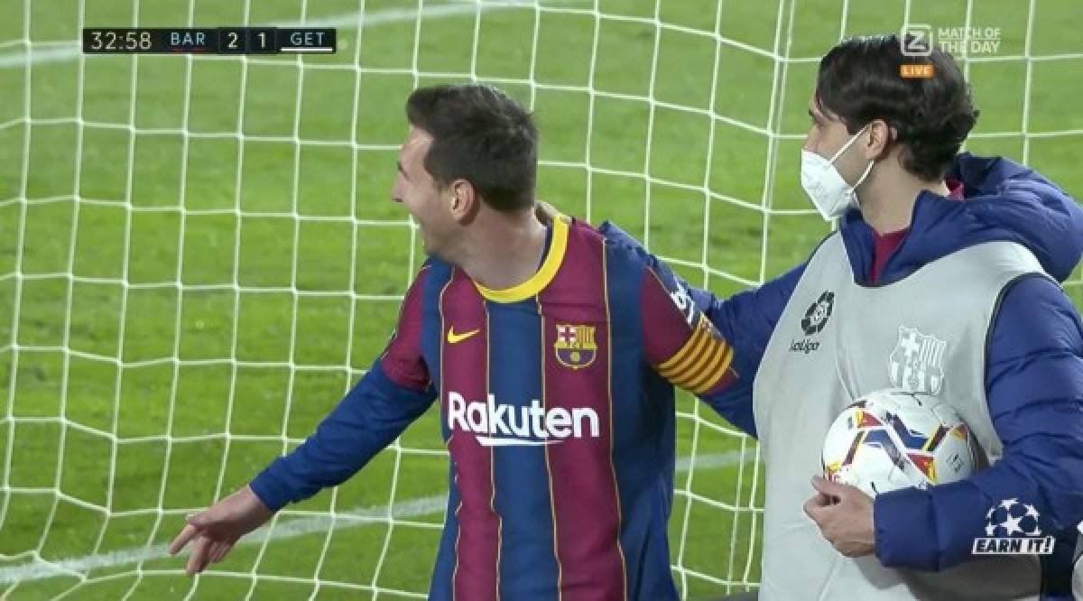 La reacción de Messi durante el pasillo y luego marca un golazo y se va festejarlo con el recogepelotas