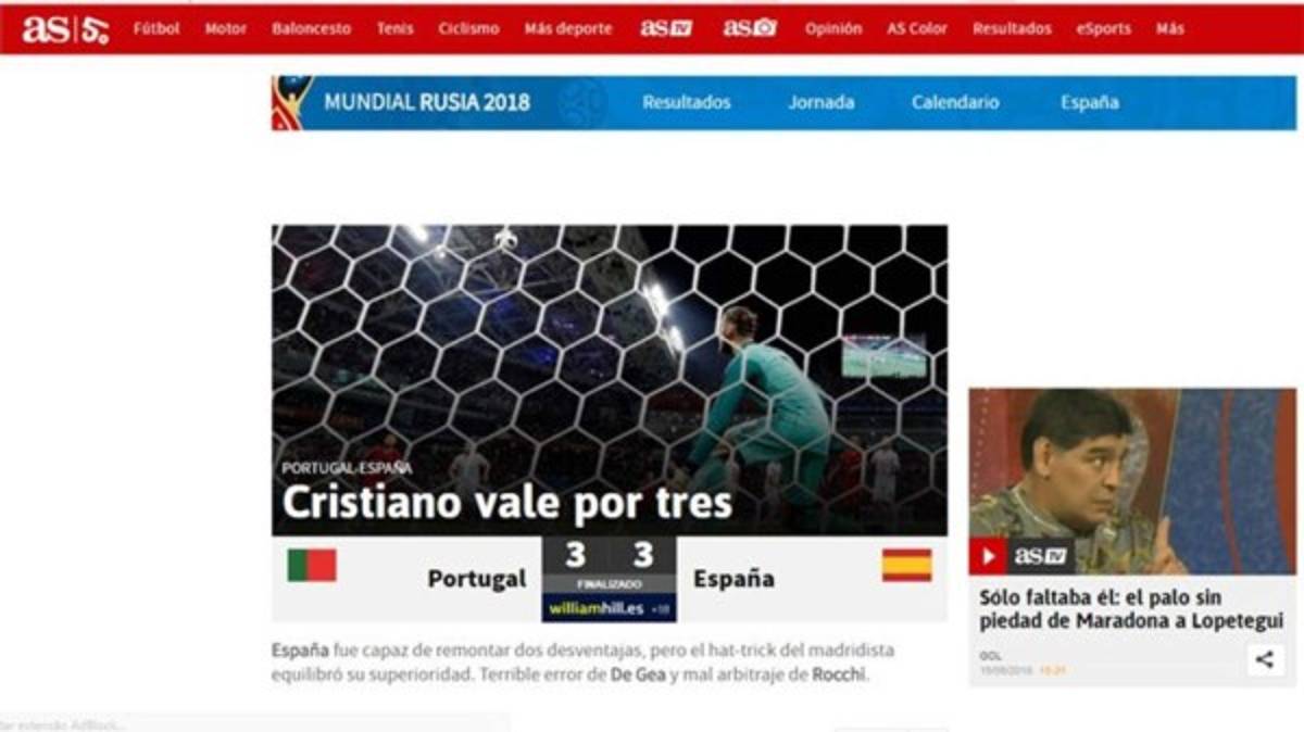 Prensa mundial se rinde a Cristiano Ronaldo tras maravilloso debut en Rusia 2018