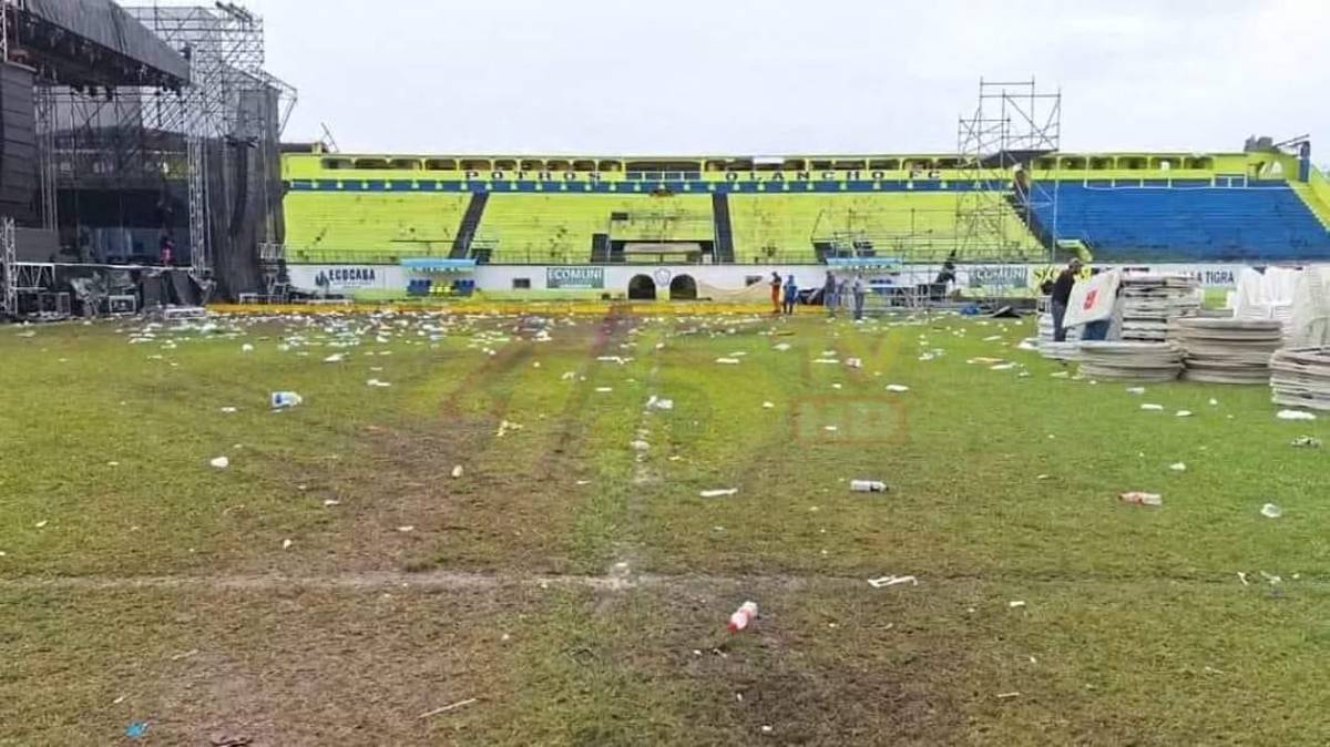 ¡Un chiquero! Destruyen cancha del Estadio Brevé Vargas tras concierto en Juticalpa: deplorables condiciones