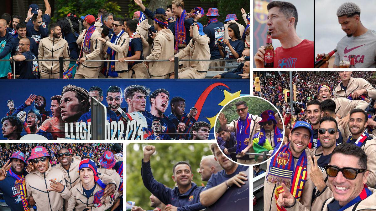 Lewandowski y Araújo se robaron el show: El épico festejo del Barcelona en la rúa de campeones; Gavi se puso “bolo” y Lewan lo salvó