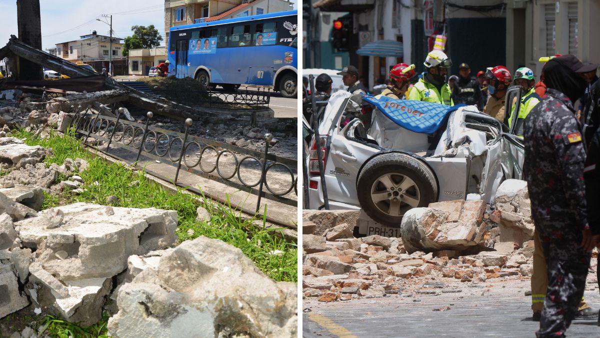 Carros destruidos, edificios caídos, entre otros daños se reportaron en Ecuador y Perú. Foto AFP.