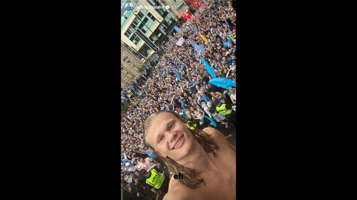 Haaland y Grealish desnudos y como guardias de seguridad; Guardiola con su famoso puro y el hijo de Foden se roba el show en los festejos del City