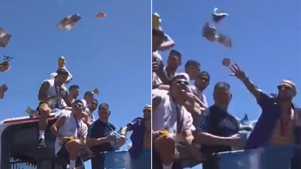 ¿Dólares o pesos? El futbolista de la selección de Argentina que lanzó un fajo de billetes a los aficionados en la celebración