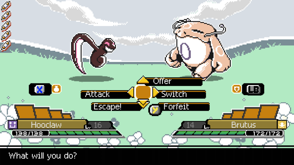 Los combates por turnos recuerdan a la saga Pokémon, mientras la posibilidad de domesticar monstruos recuerda a Shin Megami Tensei. Captura en una Xbox One.