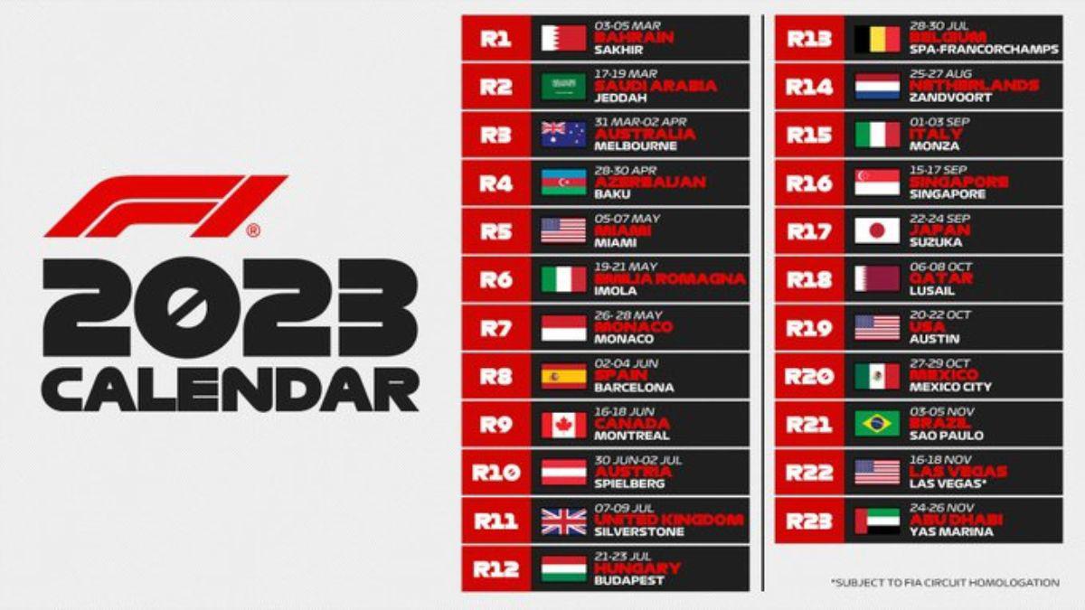Fórmula Uno: confirmado el calendario de todos los grandes premios para la temporada 2023