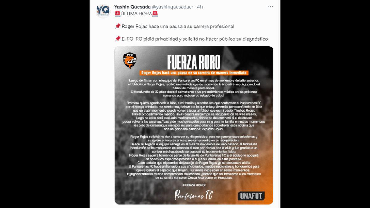 “FUERZA RORO”: Olimpia, Alajuelense y jugadores mandan apoyo a Roger Rojas tras decidir que hará una pausa en su carrera