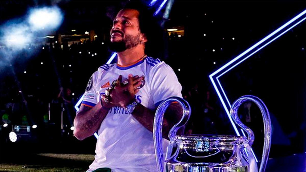 Marcelo se despidió de la afición en la celebración de la conquista de la Champions en el Bernabéu.