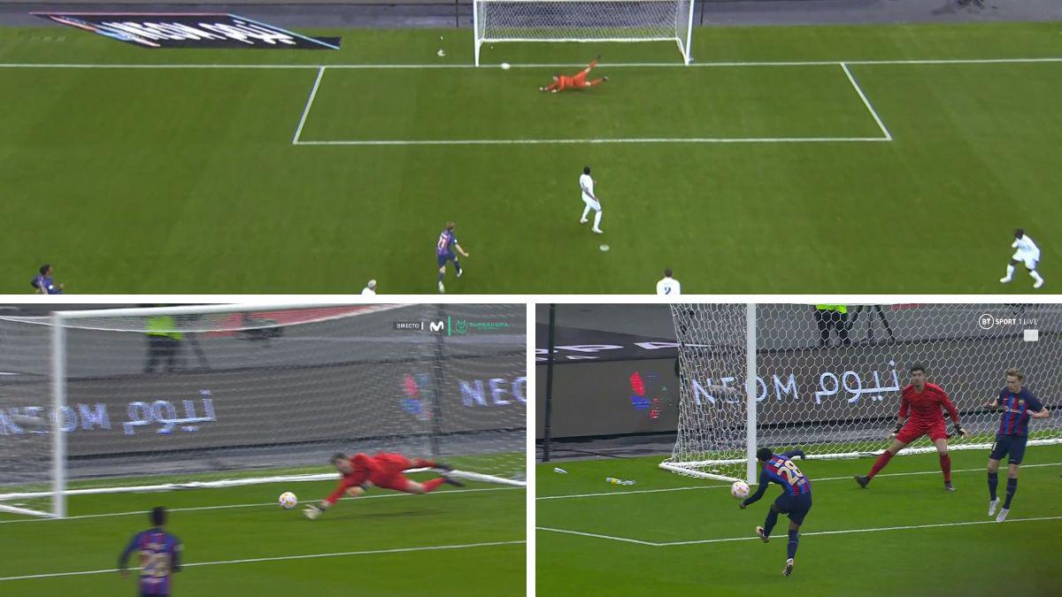 ¡El primer milagro de Courtois! Gran disparo de Lewandowski y soberbia sacada del belga para salvar al Real Madrid