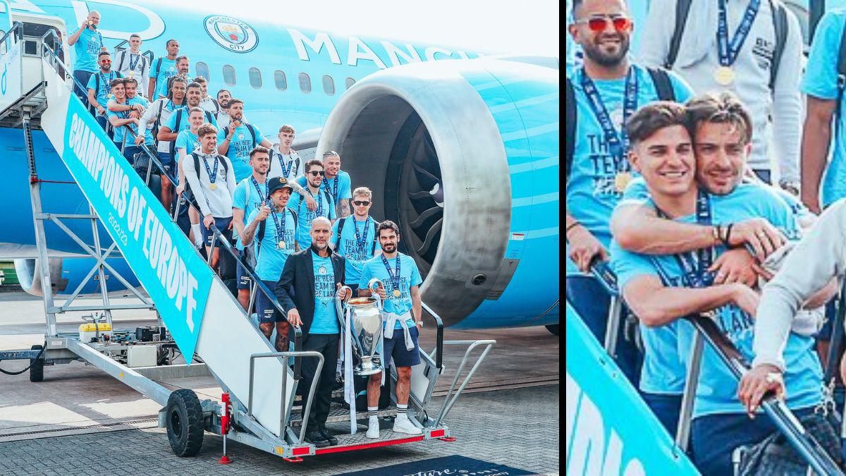 Haaland y Grealish desnudos y como guardias de seguridad; Guardiola con su famoso puro y el hijo de Foden se roba el show en los festejos del City