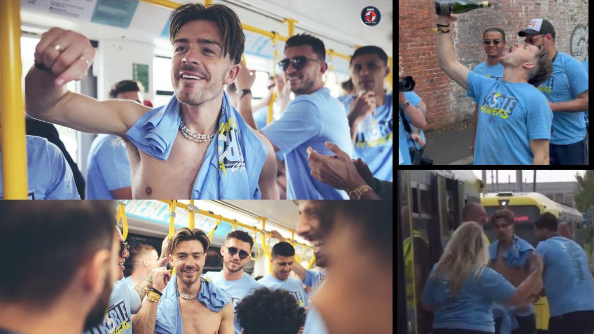 Haaland y Grealish desnudos y como guardias de seguridad; Guardiola con su famoso puro y el hijo de Foden se roba el show en los festejos del City